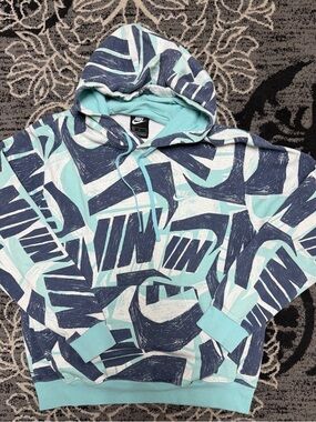 Nike All Over Blue & Teal Graphic Print Hoodie